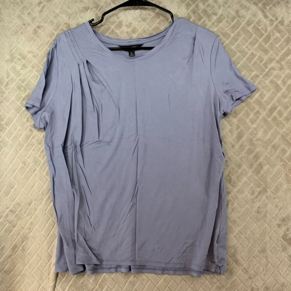 Simply Vera Wang Womans XL T Shirt Blue Short Pleated Sleeve Classic Boxy Fit
